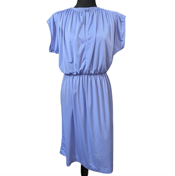 Vintage Joan Leslie Lavender Midi Dress Cap Sleeve Cinched Waist Retro 80s - Picture 2 of 14